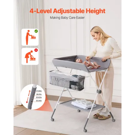 VEVOR Baby Changing Table, Foldable Diaper Change Station with Side Basket, Adjustable Height Portable Changing Table with Locka