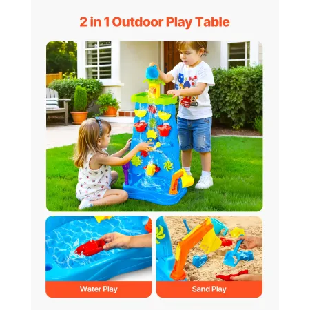 VEVOR Sand and Water Table for Toddlers, Double-Sided Kids Activity Waterfall Playset with 37PCS Accessories, Kids Activity Sens