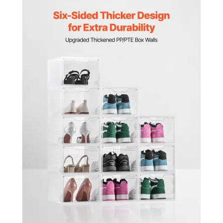 VEVOR Shoe Storage Boxes, 12 Pack Clear Stackable Shoe Boxes Storage Organizers with Magnetic Door, Fit up to US Size 13, Plasti