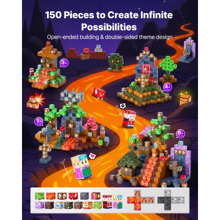 VEVOR magnetblokke, 150 STK mørkt slotsæt, magnetiske byggeterninger til børn, STEM Montessori-sanselegetøj til jul