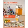 VEVOR Beverage Dispenser, 8L Drink Dispenser for Parties, Stainless Steel + Plastic Juice Dispensers with Spigot Ice Chamber Tra