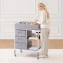 Baby Changing Table, Portable Diaper Change Station with 3 Fabric Drawers and Lockable Wheels, Adjustable Height Multi-Functiona