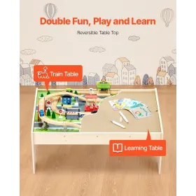 Train Table, 84 Multicolor Pieces Wooden Kids Activity Table with Collapsible Storage Bin, 3-in-1 Wooden Train Set for Gaming, D