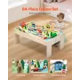 VEVOR Train Table, 84 Multicolor Pieces Wooden Kids Activity Table with Collapsible Storage Bin, 3-in-1 Wooden Train Set for Gam