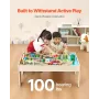 Train Table, 84 Multicolor Pieces Wooden Kids Activity Table with Collapsible Storage Bin, 3-in-1 Wooden Train Set for Gaming, D