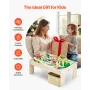 Train Table, 84 Multicolor Pieces Wooden Kids Activity Table with Collapsible Storage Bin, 3-in-1 Wooden Train Set for Gaming, D