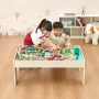 Train Table, 84 Multicolor Pieces Wooden Kids Activity Table with Collapsible Storage Bin, 3-in-1 Wooden Train Set for Gaming, D