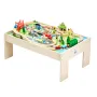 Train Table, 84 Multicolor Pieces Wooden Kids Activity Table with Collapsible Storage Bin, 3-in-1 Wooden Train Set for Gaming, D