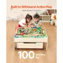 Train Table, 100 Multicolor Pieces Wooden Kids Activity Table with Rolling Storage Drawer, 3-in-1 Wooden Train Set for Gaming, D