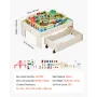 VEVOR Train Table, 100 Multicolor Pieces Wooden Kids Activity Table with Rolling Storage Drawer, 3-in-1 Wooden Train Set for Gam