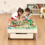 Train Table, 100 Multicolor Pieces Wooden Kids Activity Table with Rolling Storage Drawer, 3-in-1 Wooden Train Set for Gaming, D