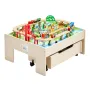 Train Table, 100 Multicolor Pieces Wooden Kids Activity Table with Rolling Storage Drawer, 3-in-1 Wooden Train Set for Gaming, D