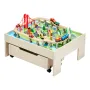 VEVOR Train Table, 100 Multicolor Pieces Wooden Kids Activity Table with Rolling Storage Drawer, 3-in-1 Wooden Train Set for Gam