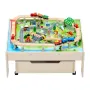 VEVOR Train Table, 100 Multicolor Pieces Wooden Kids Activity Table with Rolling Storage Drawer, 3-in-1 Wooden Train Set for Gam