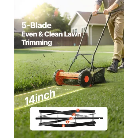 Push Reel Plæneklipper 35 cm, 5 knive Manuel Push Plæneklipper