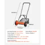 Push Reel Lawn Mower 35 cm, 5 Blades Manual Push Mower No Motor, 15-45 mm Adjustable Cutting Height, Walk-Behind Lawn Mowers wit