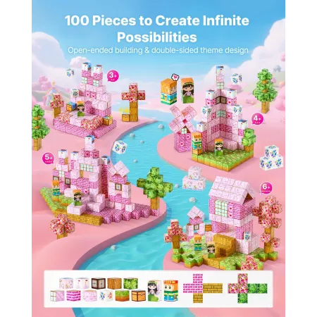 Magnetic Blocks, 100 PCS Princess Castle Set, Magnetic Building Cubes for Kids, STEM Montessori Sensory Toys for Christmas Birth