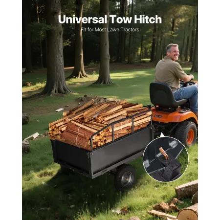 VEVOR Garden Utility Trailer, 17 Cu. Ft & 272 kg kapacitet, ATV UTV trækvogn, bugsering bag ståldumpervogn med 16" dæk, H