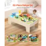 Train Table, 62 Multicolor Pieces Wooden Kids Activity Table with Large Storage Drawer, 3-in-1 Wooden Train Set for Playing, Dra