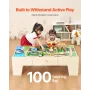 VEVOR Train Table, 62 Multicolor Pieces Wooden Kids Activity Table with Large Storage Drawer, 3-in-1 Wooden Train Set for Playin