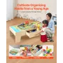 VEVOR Train Table, 62 Multicolor Pieces Wooden Kids Activity Table with Large Storage Drawer, 3-in-1 Wooden Train Set for Playin