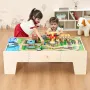 Train Table, 62 Multicolor Pieces Wooden Kids Activity Table with Large Storage Drawer, 3-in-1 Wooden Train Set for Playing, Dra