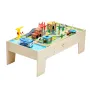 Train Table, 62 Multicolor Pieces Wooden Kids Activity Table with Large Storage Drawer, 3-in-1 Wooden Train Set for Playing, Dra