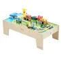 Train Table, 62 Multicolor Pieces Wooden Kids Activity Table with Large Storage Drawer, 3-in-1 Wooden Train Set for Playing, Dra