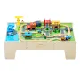 Train Table, 62 Multicolor Pieces Wooden Kids Activity Table with Large Storage Drawer, 3-in-1 Wooden Train Set for Playing, Dra