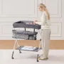 Baby Changing Table, Foldable Diaper Change Station with Side Basket, Adjustable Height Portable Changing Table with Lockable Wh