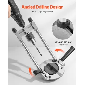 Drill Guide, Multi-Angle Press Portable Precision Drilling Guide Jig Attachment, with Large Handle and Mounting Holes, Aluminum 