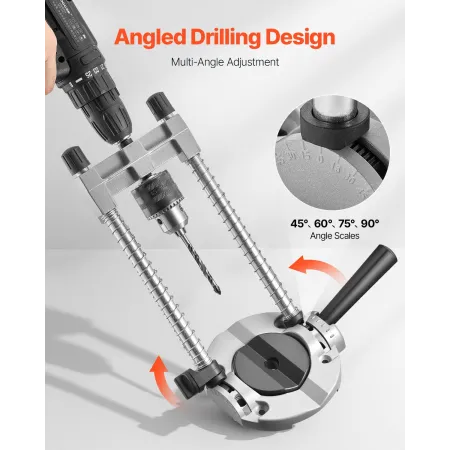 Drill Guide, Multi-Angle Press Portable Precision Drilling Guide Jig Attachment, with Large Handle and Mounting Holes, Aluminum 