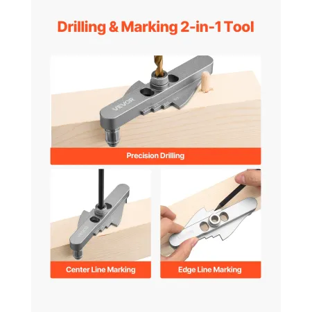Doweling Jig Kit, Self Centering Dowel Drill Jig for Straight Holes, with Drill Bit Set 6.4 / 7.9 / 9.5 mm and Drill Bit Stop Co