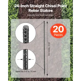 VEVOR armeringsstake, 609,6 mm / 24-tommer, kraftig 0,47 i diameter, lige galvaniseret ståljordankre med mejselspids
