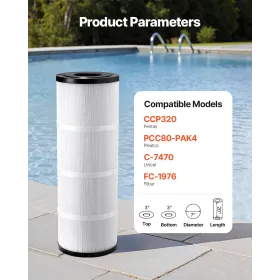 VEVOR poolfilterpatron, 4x 80 kvm. Ft, udskiftning af filterpatron til spabadekar, kompatibel med Pentair CCP320, Pleatco PCC