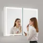 Lighted Medicine Cabinet with Mirror, 60 x 80 cm Wall-Mounted, 3 Color Dimmable LED Bathroom Medicine Cabinet with HD Mirror, Me