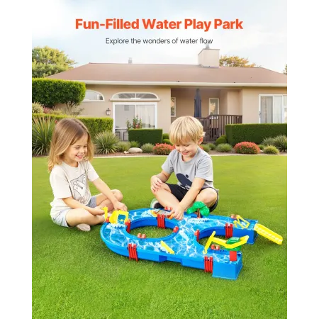 Water Table for Toddlers, Kids Activity Play Waterway, Outdoor Summer Water Park Playset with 39PCS Accessories for Backyard Law