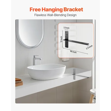 VEVOR T Shelf Brackets 2 Pcs, 200 lbs/90 kg Weight Capacity, 18x2.89x12 in / 457.2x73.5x304.8 mm, Solid Steel Heavy Duty Bracket