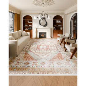 Area Rug, 9 x 12 ft Large Washable Rug, Non-Slip and Tear-Resistant Soft Carpet, Pet & Child Friendly Vintage Area Rugs, Indoor 