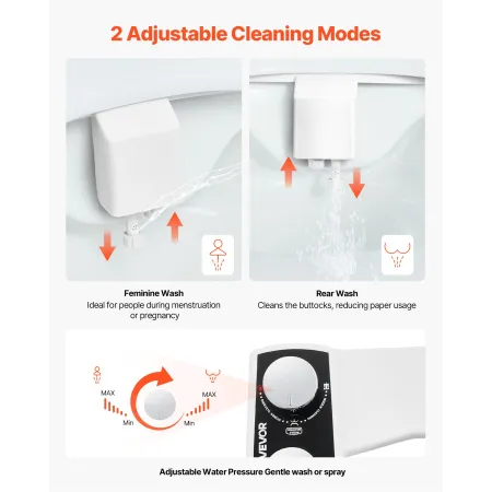Bidet Attachment for Toilet, Non-Electric Bidet Toilet Seat Attachment - Dual Retractable Nozzles, Adjustable Water Pressure, Ea