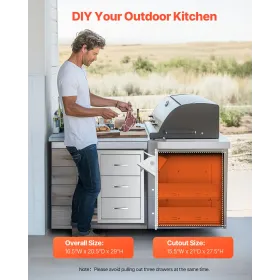 VEVOR Outdoor Kitchen Drawers, 16.5"W x 29"H x 20.5"D Triple Access Drawers, Stainless Steel Flush Mount Cabinets, BBQ Island Dr