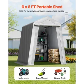 VEVOR Outdoor Storage Shed, 6 x 6 ft Portable Storage Tent with Roll-up Door & Vents, Waterproof Canopy Shed Shelter, Heavy Duty