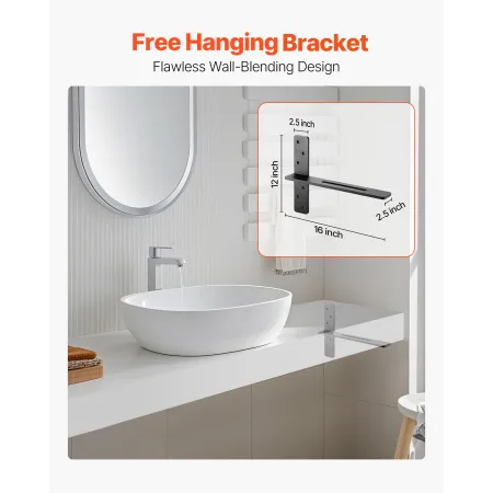 VEVOR T Shelf Brackets 2 Pcs, 200 lbs/90 kg Weight Capacity, 16x2.89x12 in / 406.4x73.5x304.8 mm, Solid Steel Heavy Duty Bracket