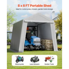 VEVOR Outdoor Storage Shed, 8 x 8 ft Portable Storage Tent with Roll-up Door & Vents, Waterproof Canopy Shed Shelter, Heavy Duty