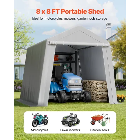 Outdoor Storage Shed, 8 x 8 ft Portable Storage Tent with Roll-up Door & Vents, Waterproof Canopy Shed Shelter, Heavy Duty Frame