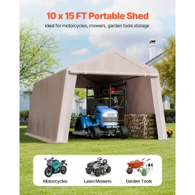 VEVOR Outdoor Storage Shed, 10 x 15 ft Portable Storage Tent with 2 Roll-up Doors & Vents, Waterproof Canopy Shed Shelter, Heavy