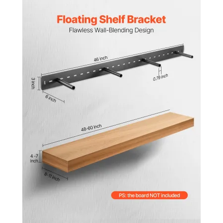 Floating Shelf Bracket 1 Pack, 230 lbs/104 kg Weight Capacity, 46x6.2x3 inch / 1168.4x157.4x76.2 mm, Heavy Duty Hidden Shelf Bra