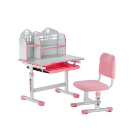 Kids Study Chair and Desk with Bookshelf & Drawer Adjustable Height Pink