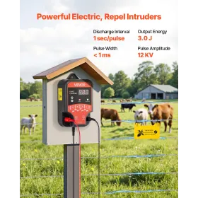 VEVOR Electric Fence Charger, 10kV 3J, AC DC Electric Fence Energizer with LED Indicator, 3 KM Range, Powerful Plug-in Fences Ch