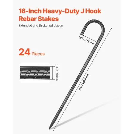 406,4 mm / 16-tommer 24-pak armeringsstake Heavy Duty J krog